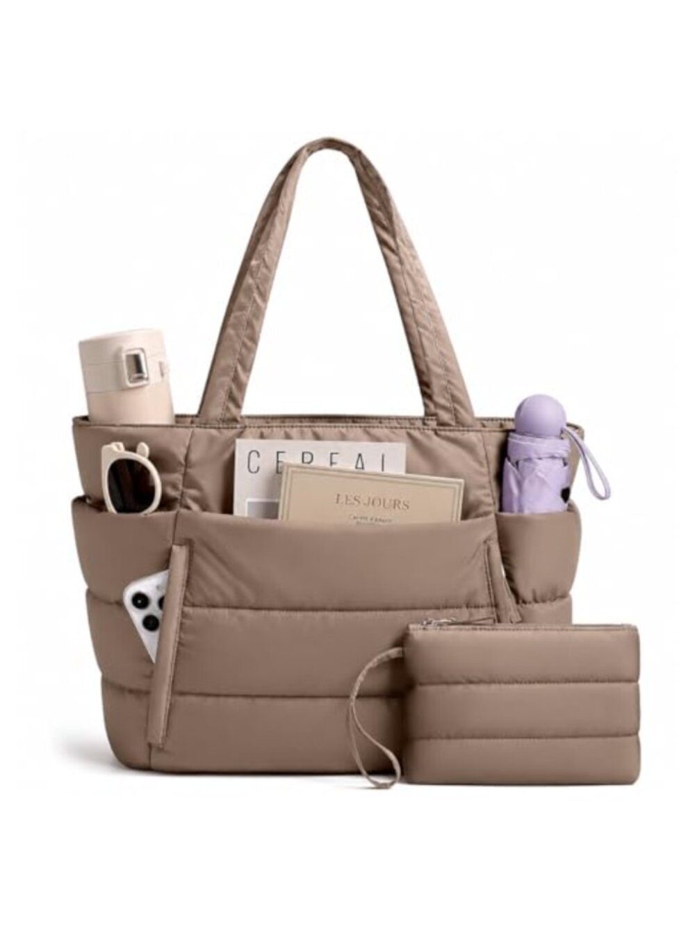 Puffer Tote Bag Lightweight Quilted Polyester Shoulder Bag 20L Women